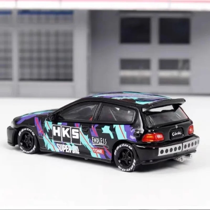 StreetWeapon 1/64 Honda civic EG6 HKS painted hatchback JDM alloy car