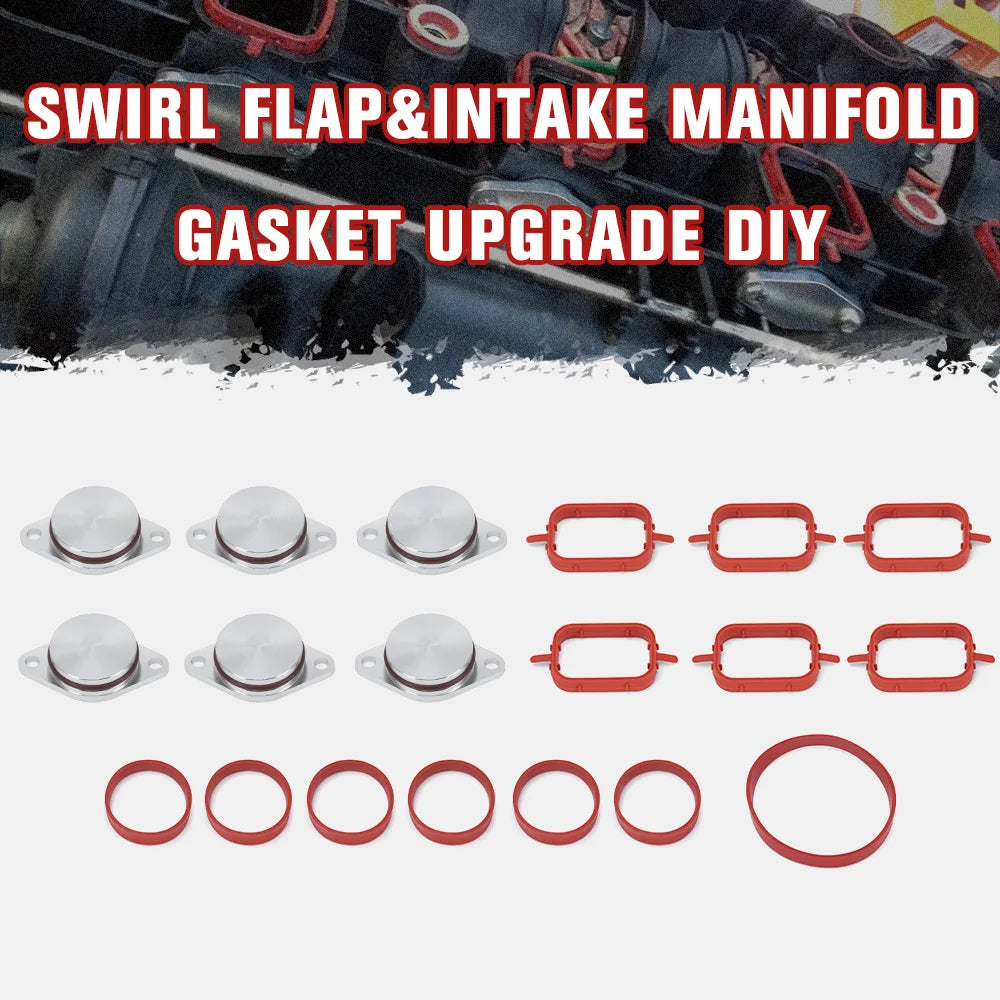 Swirl Flap Blanks Plate & Intake Inlet Manifold Gasket Seal For BMW