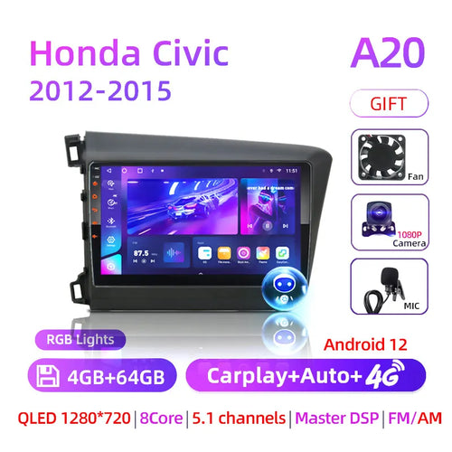 9" Android 12 Car Radio 8 Core For Honda Civic 2012 2013 2014 2015