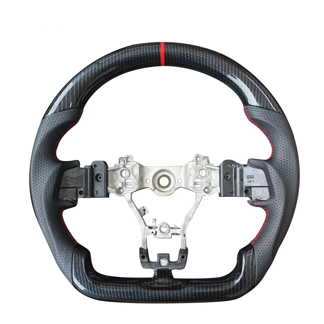 Real Carbon Fiber Steering Wheel Nappa Preforated Leather For Subaru