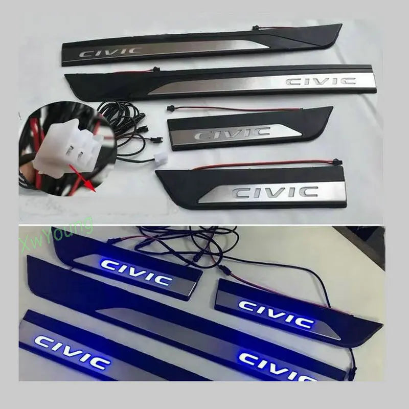 4 PCS For Honda Civic 10TH 2016-2023 Stainless Steel LED Door Sill