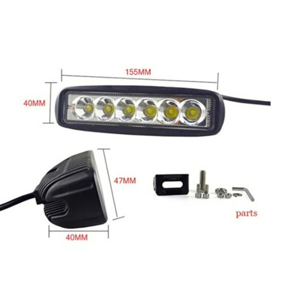 12V Car 6LED Light Bar 18W DRL Work Lights Spotlight 800LM Off-road