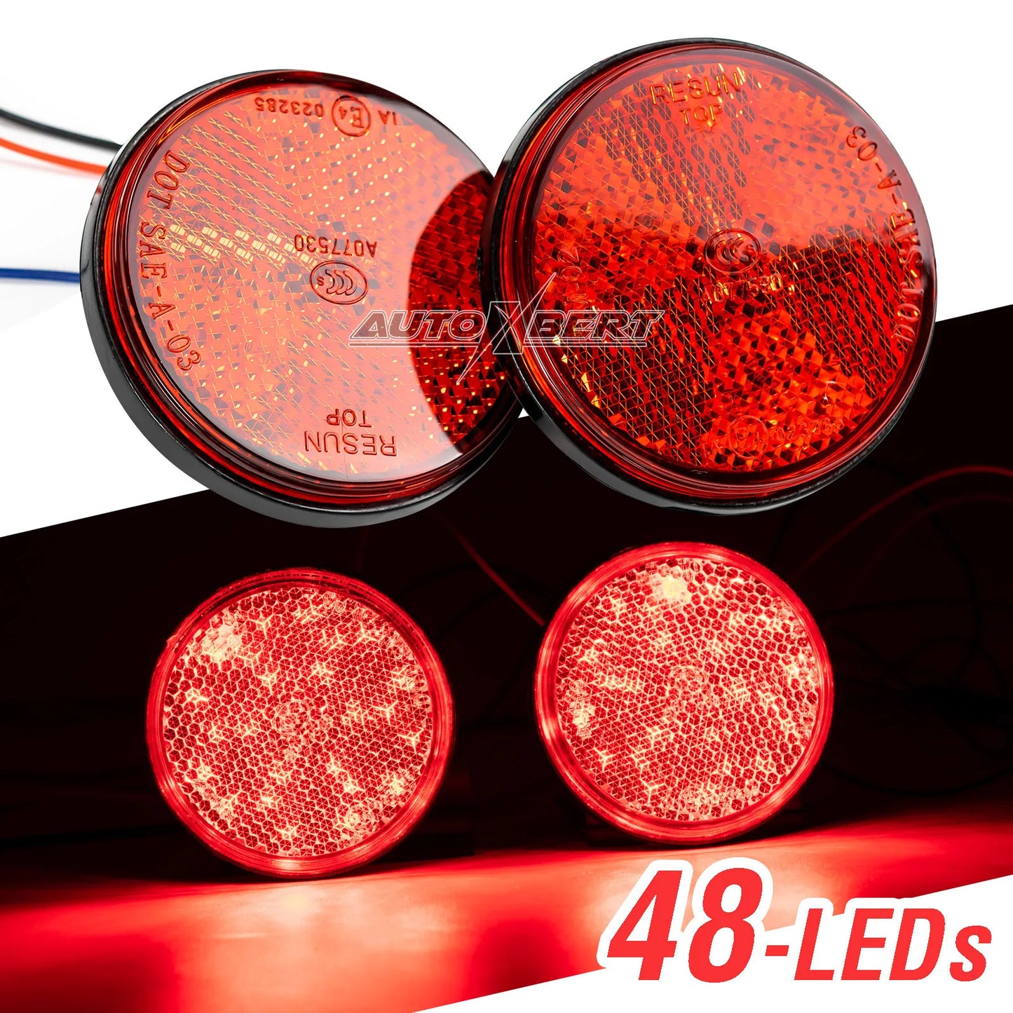 2x LED 12V Brake Stop Light Tail Driving Round Taillight Red Reflector