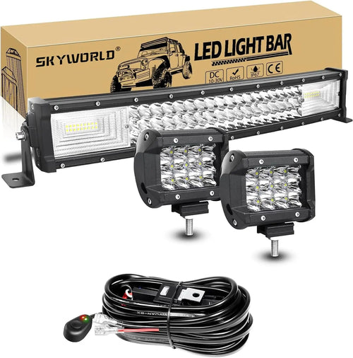 7D 22 - 52in Curved 270W-675W Off Road LED Light Bar with 2x36W Work