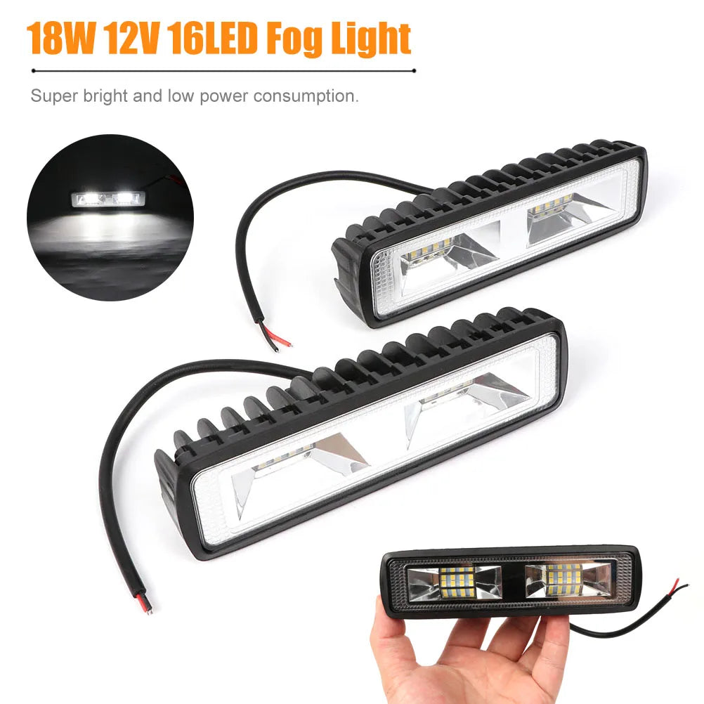 2X 18W 12V 16LED Work Light Bulb Spot Beam Bar Car SUV Off Road