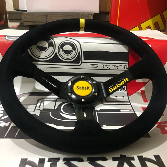 14Inch JDM Real Suede Leather Sabelt Steering Wheel Car Rally Racing