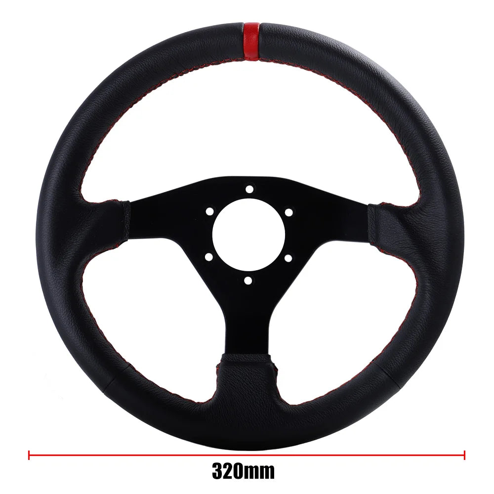 320mm Flat Steering Wheel Leather Racing Drift Pc Sim Game Steering