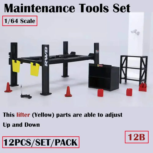 12Pcs/Set Diorama 1/64 Car Garage Maintenance Tools Alloy Die-Cast