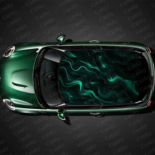 Abstract Green Smoke Car Roof Sticker Wrap Racing SUV Accessories