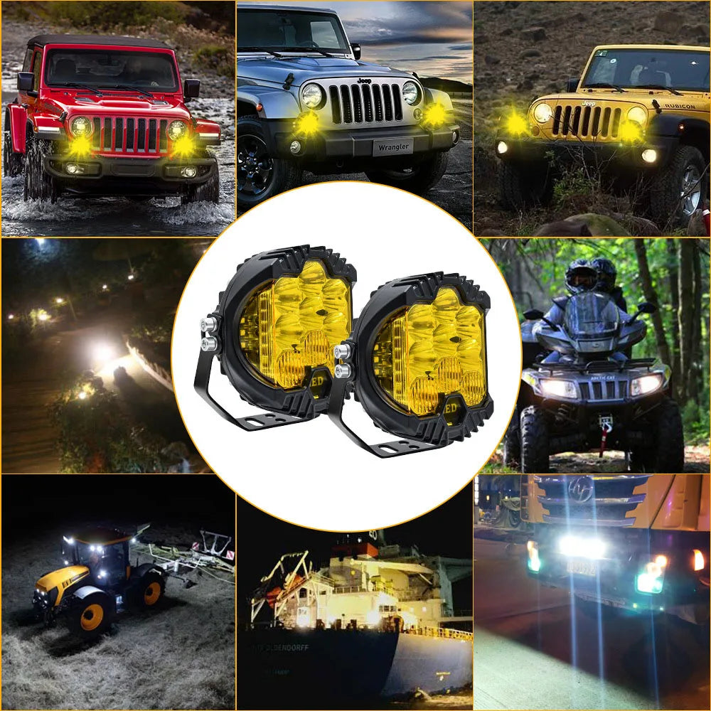 5 Inch Three Side illuminated Work Lights For Jeep Wrangler Truck LED