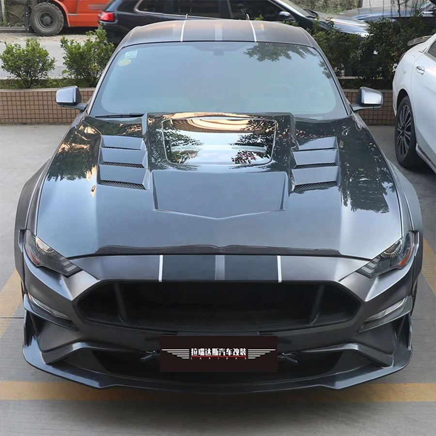 With Transparent Glass Carbon Fiber Hood For Ford Mustang 2018 2019