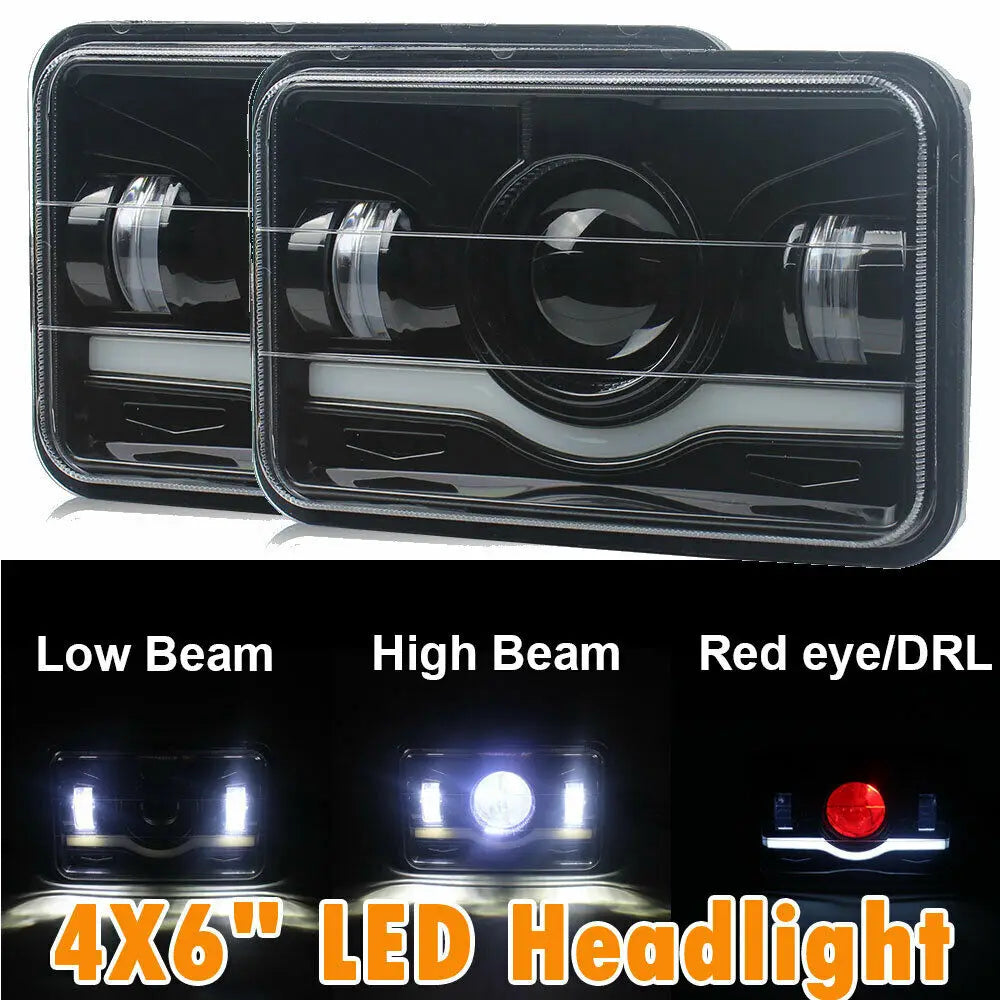 1PCS LED Headlights Hi/Lo Beam with DRL Square Work Lights Roof Light