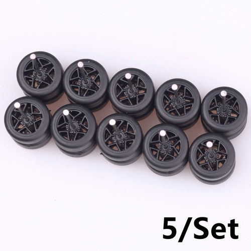 5Sets 1/64 Alloy Car Wheels With Rubber Tires Model Car Modified Parts