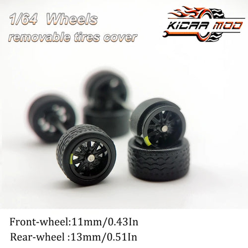 1/64 Model Car Wheels with Rubber Detachable Tires Ten Spokes