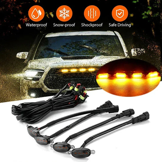 4Pcs/set Universal Car Amber Car Light LED Front Grille Running Lights