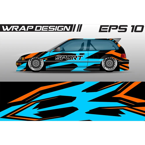 Sky-blue Color Racing Car Graphic Decal Full Body Racing Vinyl Wrap