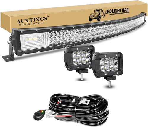 7D 22 - 52in Curved 270W-675W Off Road LED Light Bar with 2x36W Work