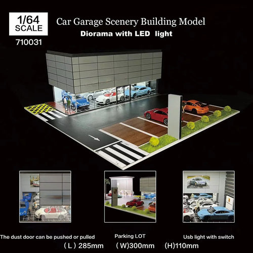 1:64 Scale Diorama Car Garage Model With LED Lights Parking Lots City