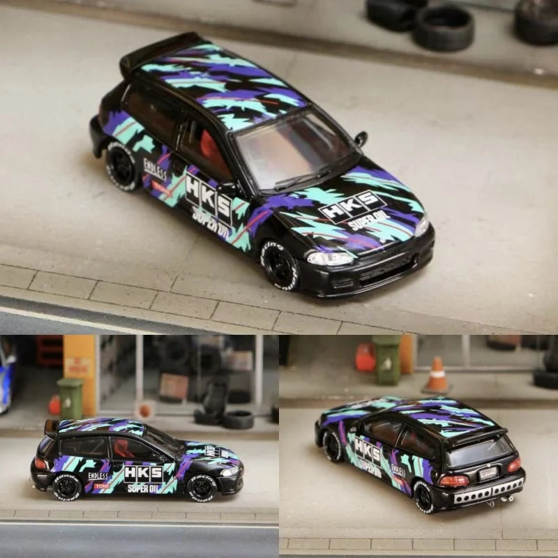 StreetWeapon 1/64 Honda civic EG6 HKS painted hatchback JDM alloy car