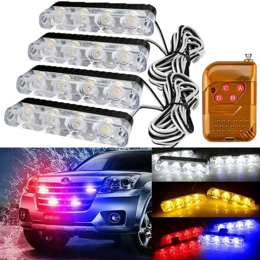 12V 4in1 16LED Strobe Grille Light Car Flashing Emergency Warning