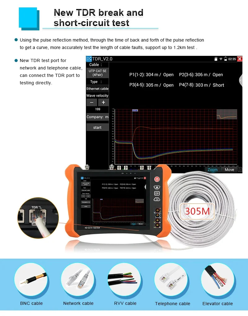 8K H.265 8 Inch HD CCTV Tester Monitor IP /8MP TVI/CVI/ AHD and CVBS