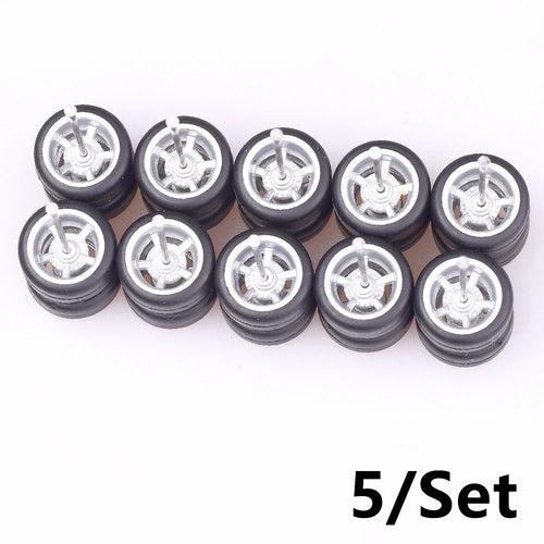 5Sets 1/64 Alloy Car Wheels With Rubber Tires Model Car Modified Parts