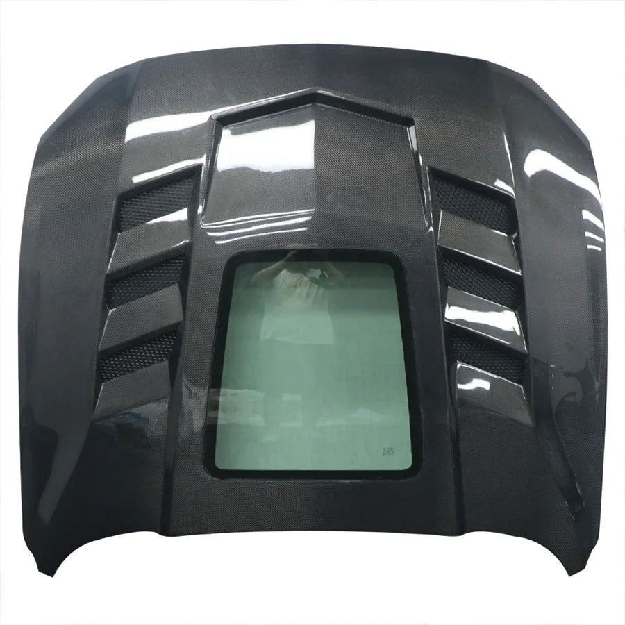 With Transparent Glass Carbon Fiber Hood For Ford Mustang 2018 2019