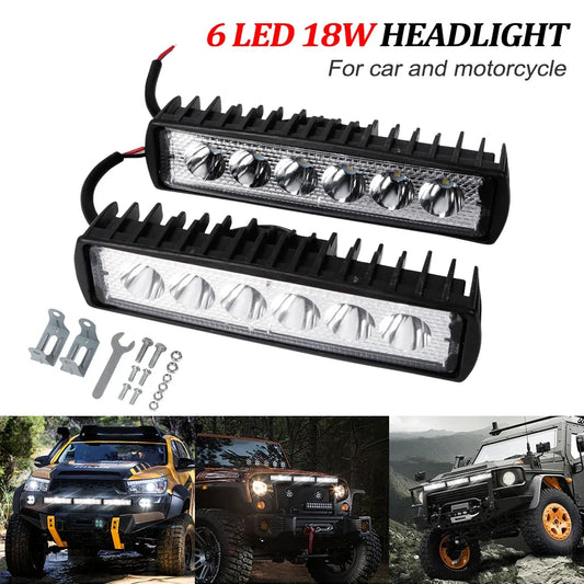 12V Car 6LED Light Bar 18W DRL Work Lights Spotlight 800LM Off-road