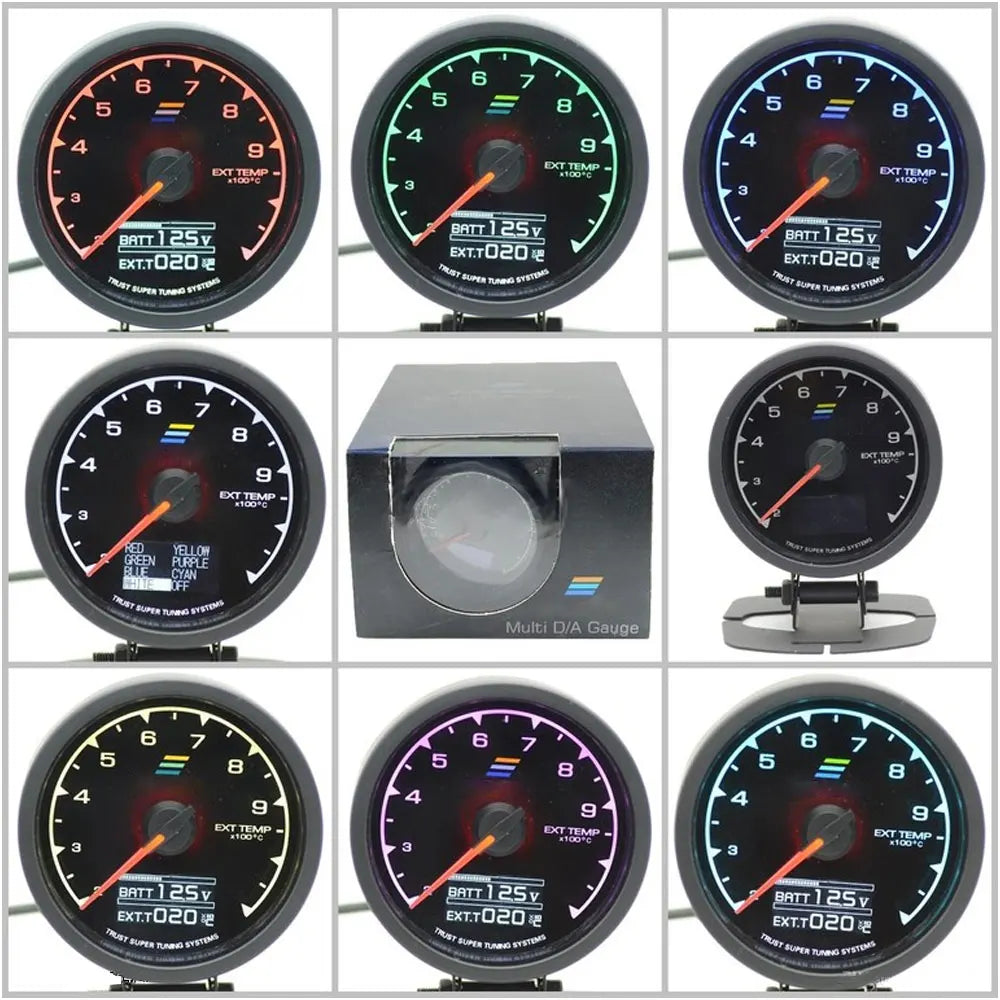 62mm 2.5 Inch 7 Color Turbo Boost Gauge Car Multi LCD Digital Display