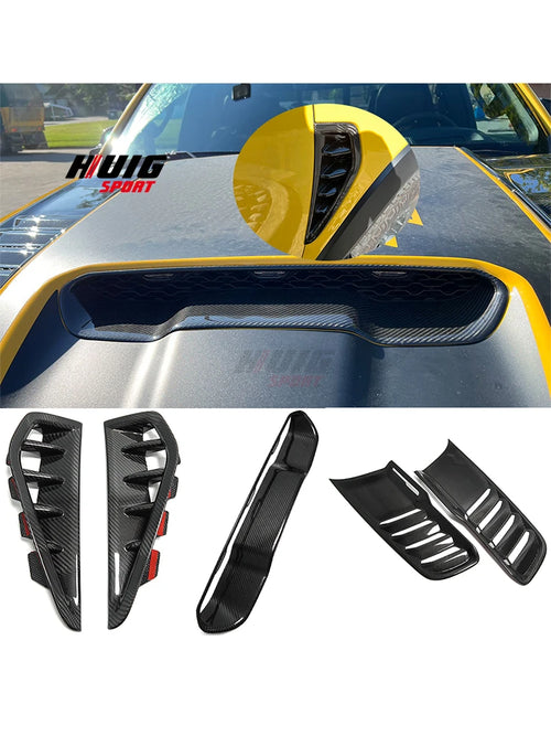 5Pcs Carbon Fiber Exterior Front Enging Hood Strip Side Fender Air