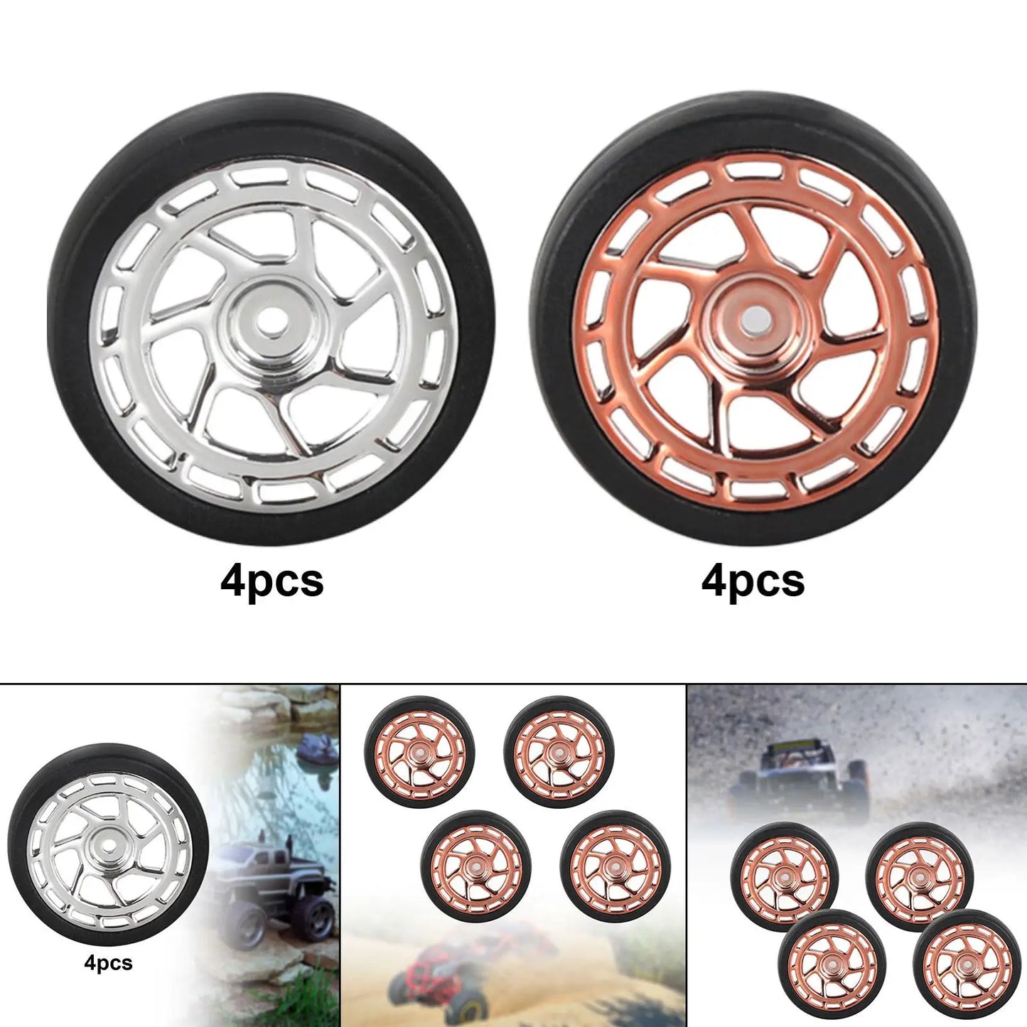 4 Pieces RC Car Drift Tires 31mm Diameter Wheel Rim and Tires Set for