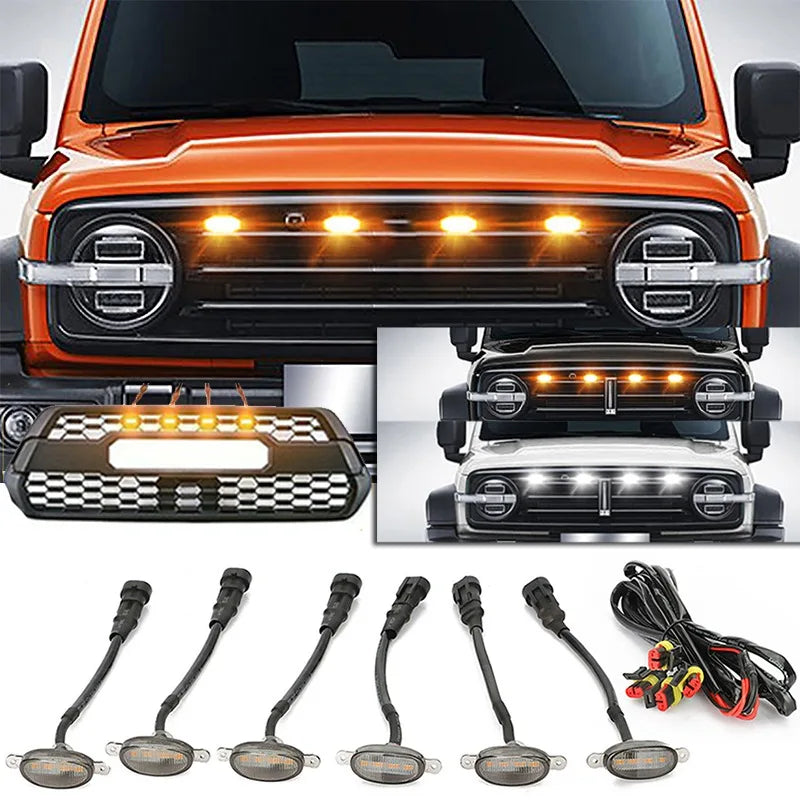 Universal Car Front LED Grille Light Smoked Amber White 4LED Grill