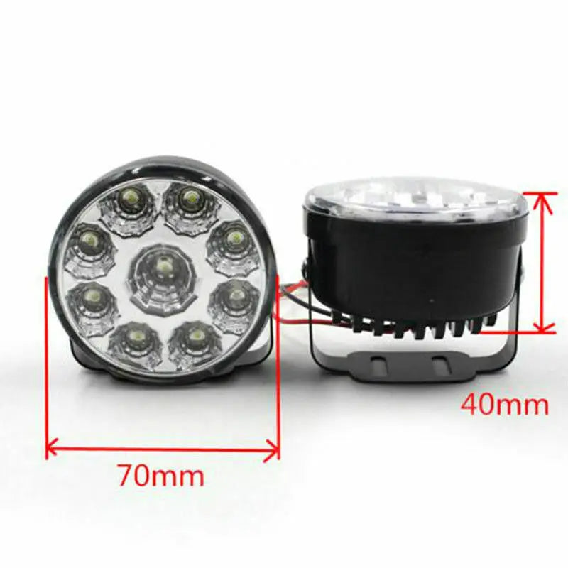 2PCS Round Daytime Running Light 9 LED Car Headlight Spot Light 12V