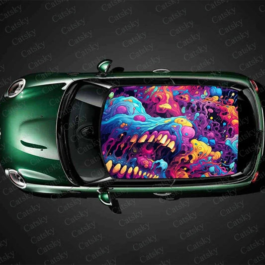 Abstract Psychedelic Monster Car Roof Sticker Wrap Racing SUV