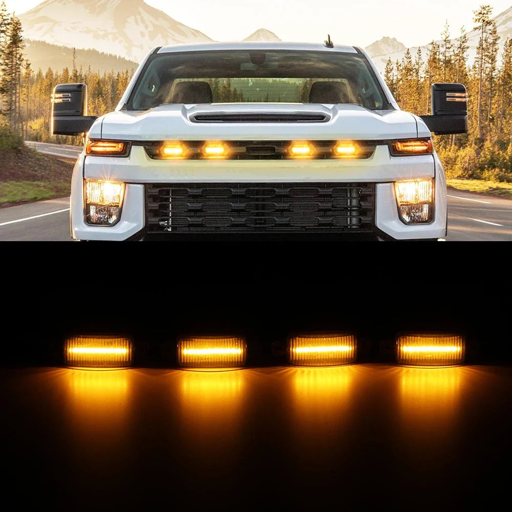 Universal Car Front Grille Light Smoked Amber White 12LED Grill Lamp