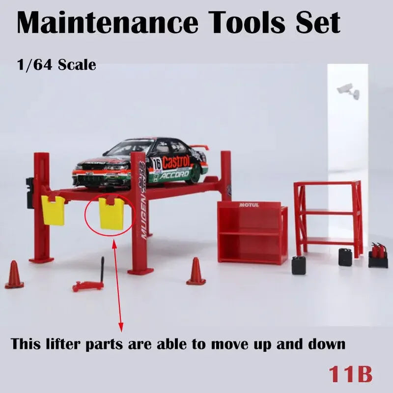 12Pcs/Set Diorama 1/64 Car Garage Maintenance Tools Alloy Die-Cast