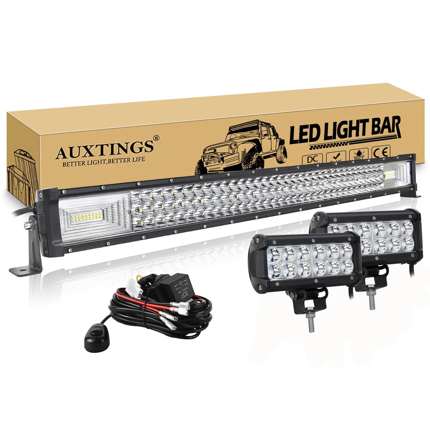 7D 22- 52in 270W-675W Off Road LED Light Bar with 3D 2x36W Work Light