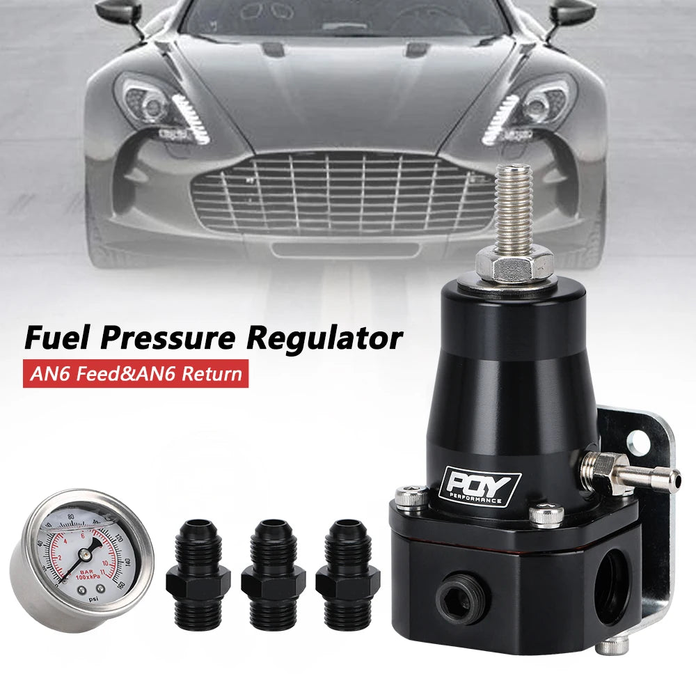 WX UNIVERSAL FUEL PRESSURE REGULATOR + GAUGE + AN6 FITTING 30-70 PSI