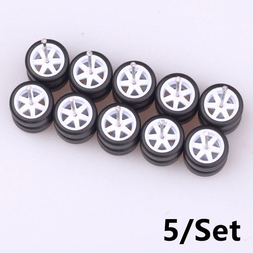 5Sets 1/64 Alloy Car Wheels With Rubber Tires Model Car Modified Parts