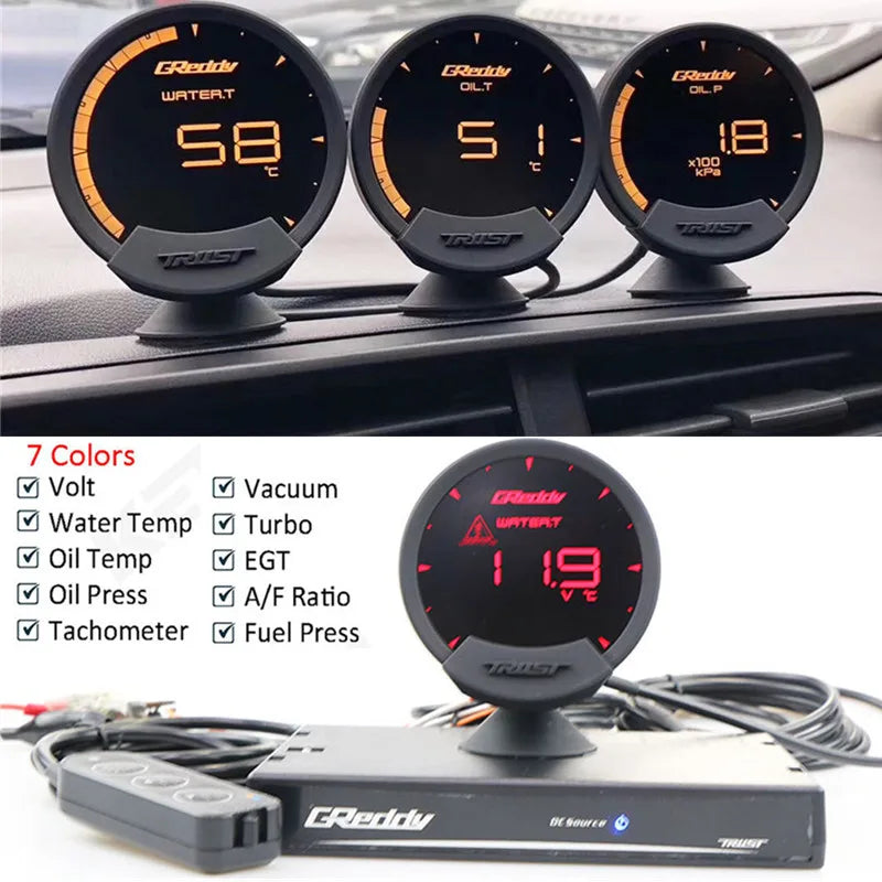 7 Colors Car Greddi Sirius LCD OBD2 Gauge Turbo Boost Water .Temp Oil