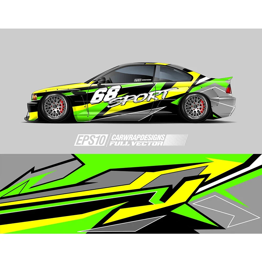 Abstract Yellow Green Colorful Full Body Racing RV Graphic Decals