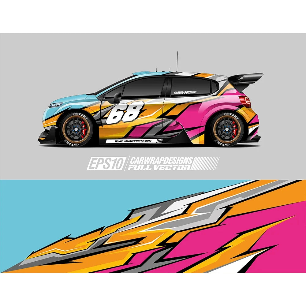 Abstract Orange White Colorful Full Body Racing RV Graphic Decals