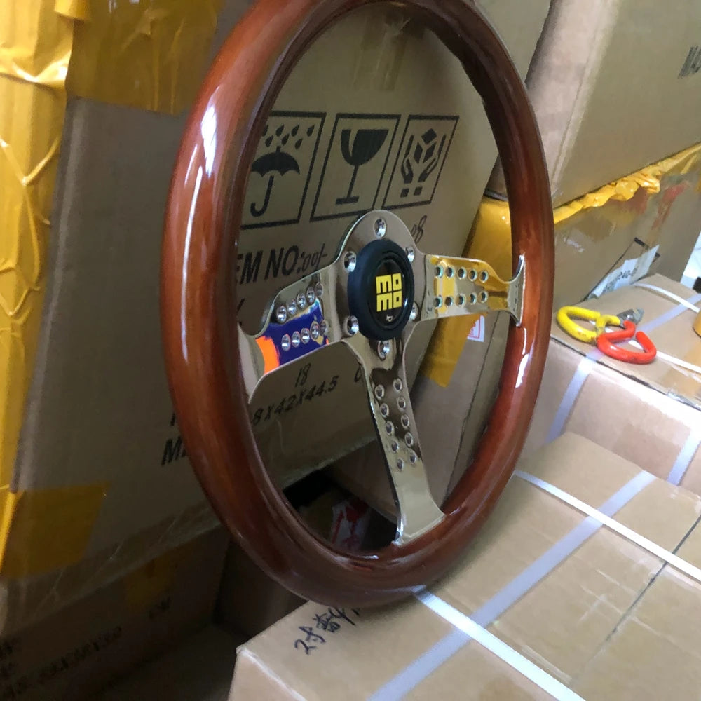 14Inch Classic Real Wood MOMO Steering Wheel Car Rally Racing JDM MOMO