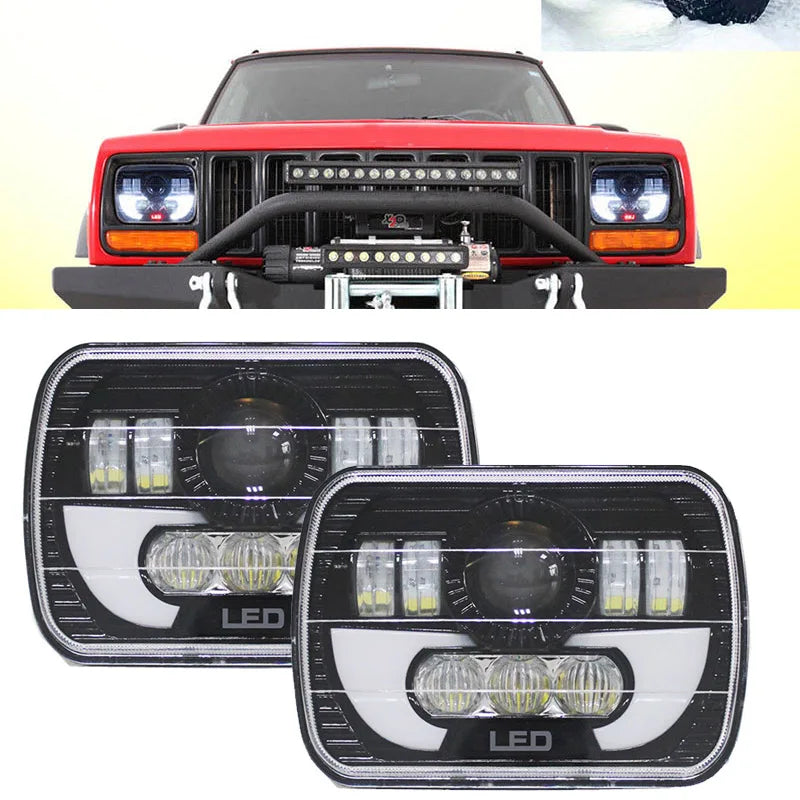 2X Auto 7x6 5x7 Inch 90W Square Truck LED Headlight Driving Lamps with