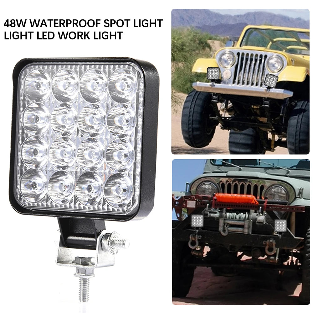 12V Waterproof Led Work Light Bar Square Spotlight 48W Work Light