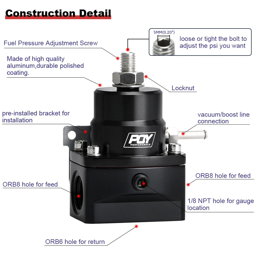 LIZHI RACING - AN8 high pressure fuel regulator w/ boost - 8AN 8/8/6