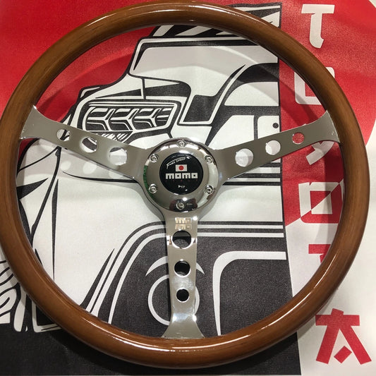 15Inch Classic Real Wood MOMO Steering Wheel Car Rally Racing JDM MOMO