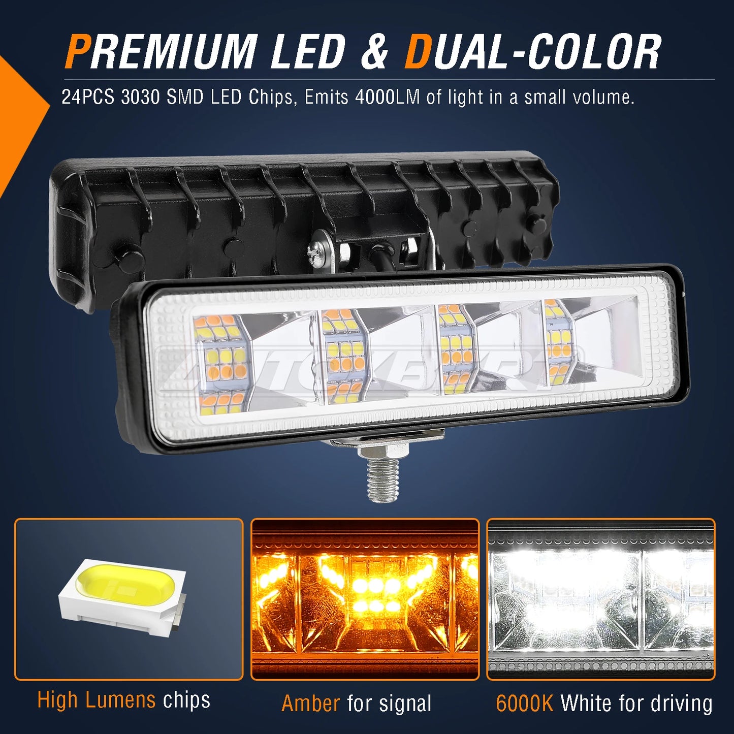 2Pcs 24led Slim Light Bar 6inch LED Driving Running Work Light Spot