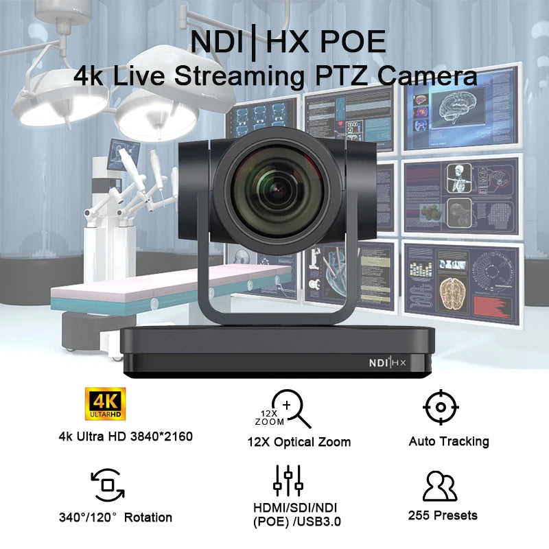 4k Ultra HD 2pcs NDI POE PTZ  12X Zoom Live Streaming Camera and 1PCS