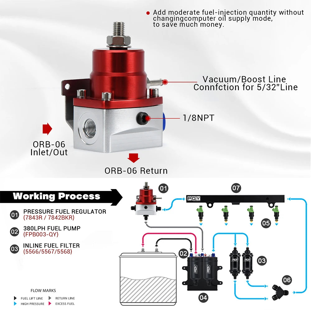 LIZHI - Universal Adjustable Fuel Pressure Regulator With Gauge+AN6